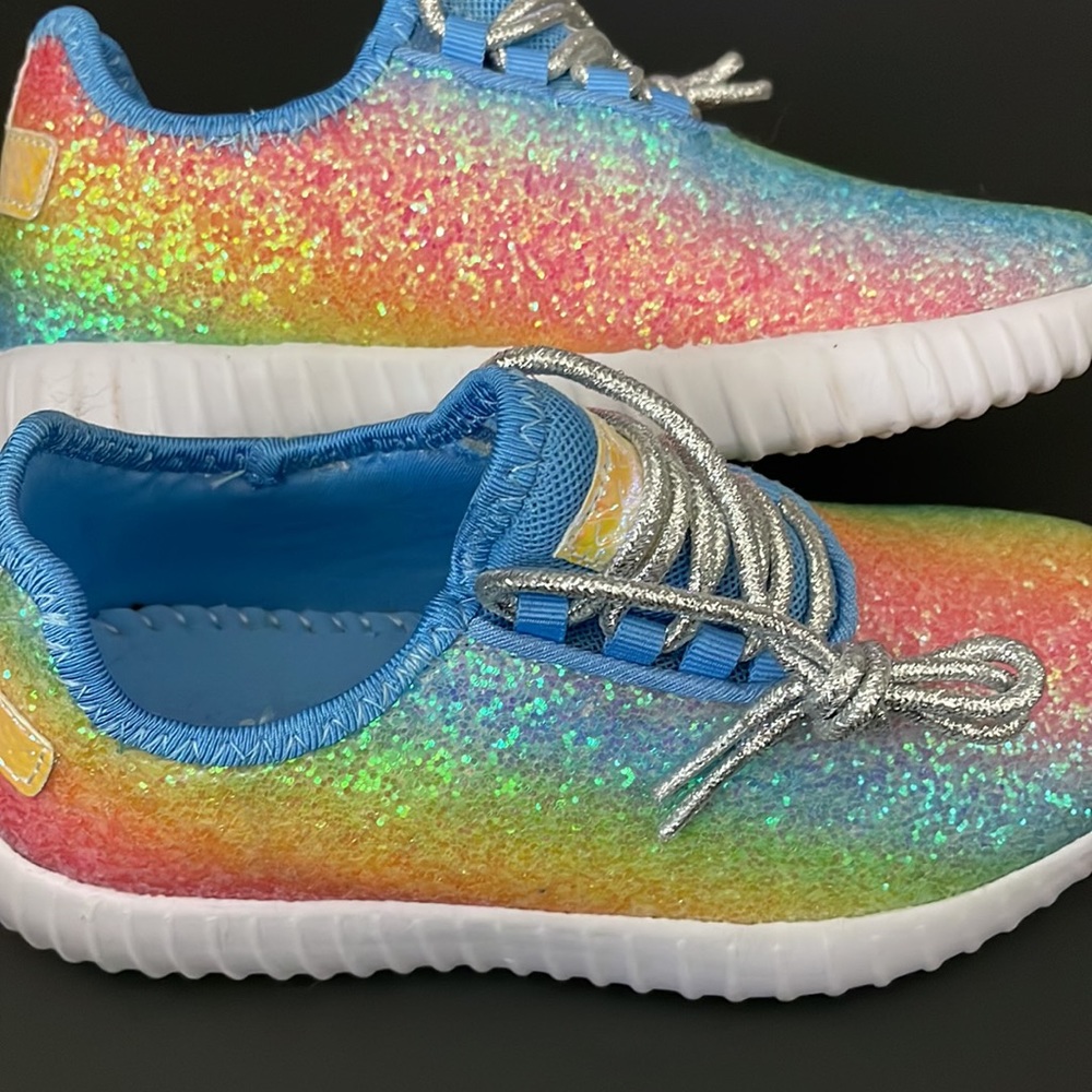Girls Size 1 light weight fashion rainbow ombré glitter sneaker - Picture 2 of 8